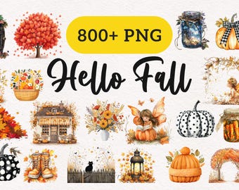 Whimsical Autumn Clipart Boho Fall PNG Ephemera Hello Fall Harvest Season Autumn scenes Floral Autumn Printable Junk Scrapbook Sublimation