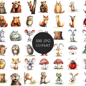 300 cliparts JPG animaux de la forêt originaux ours lunatiques renard clipart illustration hérisson drôle fabrication de cartes techniques mixtes JPG usage commercial
