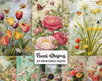 Floral Shabby Chic Floral Junk Journal -  Ephemera Garden Filler Pages Printable - Magical Scrapbook Card Making Digital Backgrounds JPG