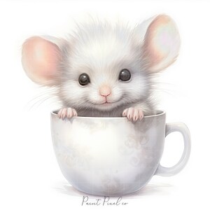 11 Mouse clipart High Quality JPGs Watercolor Cute Mice inside a tea cup clip art Sublimation Junk Journal Paper crafting Commercial License image 6