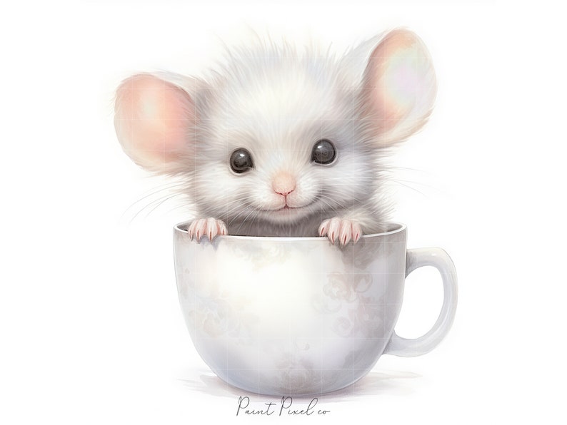 11 Mouse clipart High Quality JPGs Watercolor Cute Mice inside a tea cup clip art Sublimation Junk Journal Paper crafting Commercial License image 6