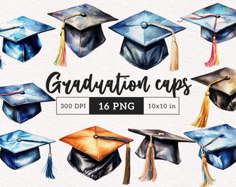 Graduation cap Clipart graduation hat PNG Diploma Watercolor Educational Sublimation images Paper Craft Card making Printable Commercial use