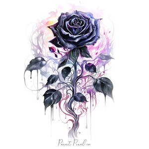 4 Gothic Rose Clipart High Quality Jpgs Watercolor Black Rose Dark ...