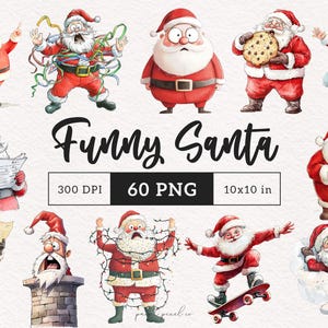 Clipart drôle de père Noël, graphiques de vacances insolites, père Noël fou PNG sublimation clipart graphiques scrapbooking journal indésirable images illustration
