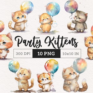 Cat clipart Cat png Birthday cat watercolor clipart Cute kitten Sublimation Junk journal scrapbook Free commercial use PNG print on demand