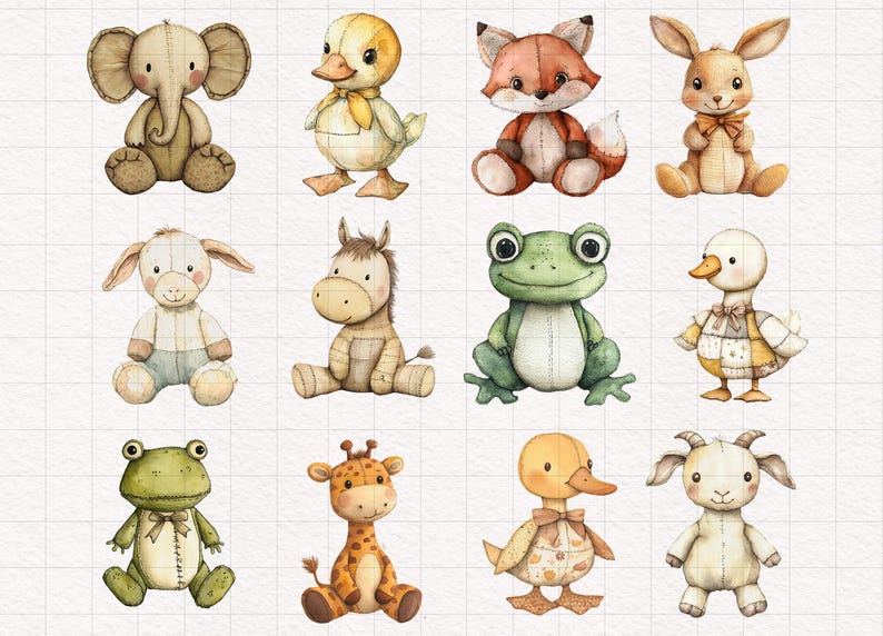 Vintage Plush Animals Clipart Soft Whimsical Stuffed Toys PNG ...