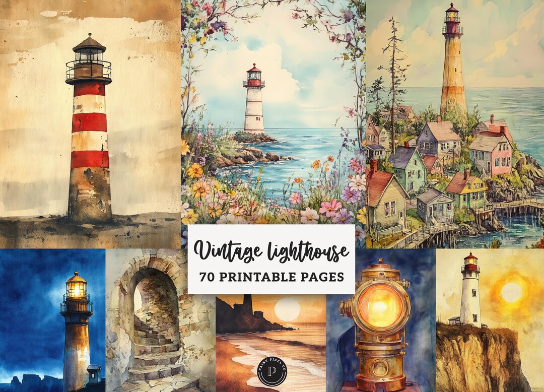 Vintage Lighthouse Junk Journal Pages - Nautical Digital Printable ...