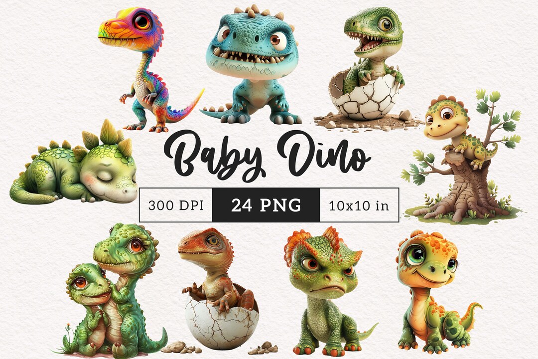 Baby Dinosaur Clipart PNG Whimsical Dinos Sublimation Clip Art Cute ...