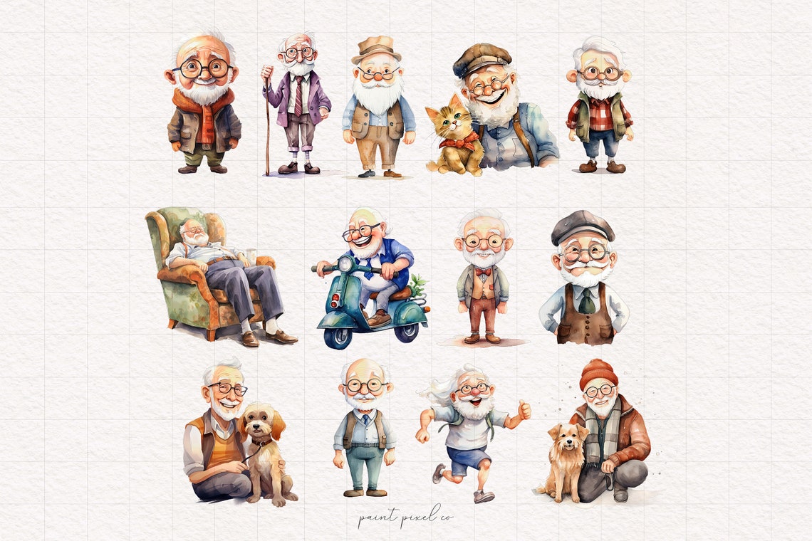 Funny Grandpa Clipart PNG Quirky Old Man Elderly People Silly Old Man ...