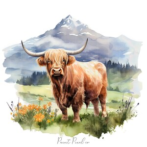10 Highland cow scenery Clipart High Quality JPGs Mountain Landscape clip art Sublimation Junk Journal Paper crafting Commercial License