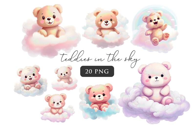 Teddy Bear Sitting on Clouds PNG Clipart Baby Shower Nursery Clip Art ...