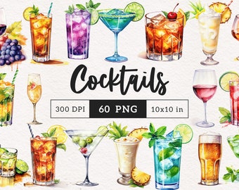 Aquarell Cocktails Clipart Cocktail PNG Strand trinken Alkohol Clip Art Martini Sublimation Digitales Basteln Scrapbooking kommerzielle Nutzung