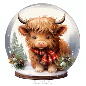 15 Highland vache Clipart Haute qualité JPGs Noël animal boule à neige clip art Sublimation Junk Journal Paper crafting Licence commerciale