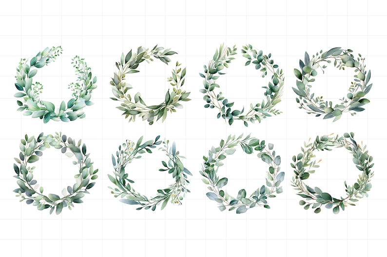 Eucalyptus Wreath Clipart PNG Bundle Watercolor Wreaths Sublimation ...