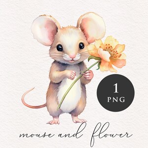 Clipart PNG de souris et de fleurs adorable petit animal, clipart de chambre d'enfant, adorable rongeur, graphiques PNG des bois, sublimation, fabrication de cartes, tenue d'un journal