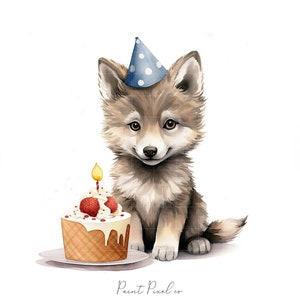 8 Baby Wolf Clipart High Quality JPGs Watercolor birthday wolf clip art JPG Sublimation Junk Journal Paper crafting Commercial License