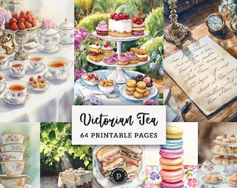 Tea time Junk Journal Papers - Victorian Floral Tea pots and cups collection Printable - Scrapbook Ephemera Spring Digital Backgrounds JPG
