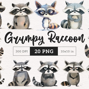 Clipart raton laveur grincheux PNG lunatique raton laveur en colère clipart sublimation des bois Illustrations originales Animaux sarcastiques fantaisistes