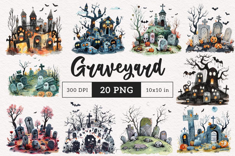 Quirky Graveyard PNG Creepy Halloween Haunted Clipart Whimsical Spooky ...
