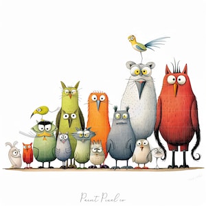7 Criaturas caprichosas clipart JPG de alta calidad Animales extravagantes clip art JPG Sublimación Junk Journal Paper crafting Licencia comercial