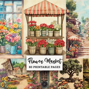 Flower Market Shabby Chic Junk Journal - Botanical Printable Filler Pages - Summer Flowers Scrapbook Spring Ephemera Digital Backgrounds JPG