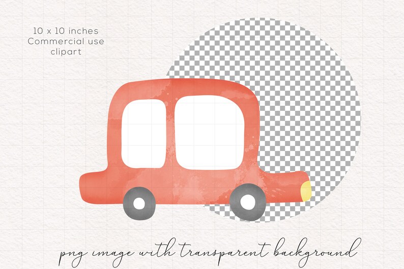 May include: A watercolor illustration of a red car with gray wheels. The car has two windows and a yellow light on the back. The image has a transparent background.