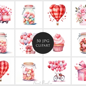 Valentine Clipart Alta calidad JPGs Acuarela San Valentín clip art JPG Sublimación Junk Journal Papel elaboración Licencia comercial