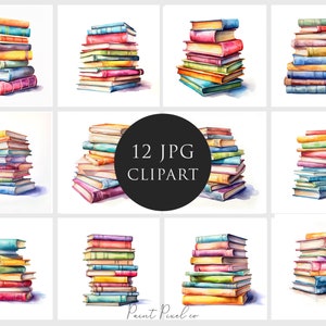 12 Watercolor Book Clipart High Quality JPGs Boho Colorful books clipart Sublimation Junk Journal Digital paper crafting Commercial License