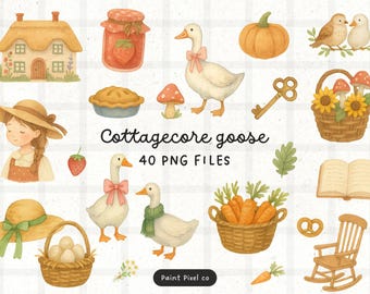 Cottagecore Goose Bundle Clipart - Jolies oies fantaisistes images PNG (usage commercial) (téléchargement numérique)