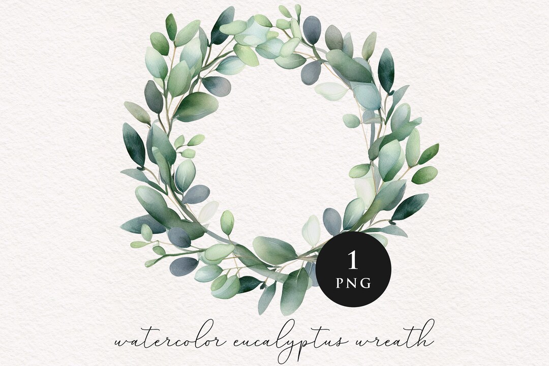 Watercolor Eucalyptus Wreath Clipart PNG Circle Frame Sublimation ...