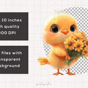 15 Floral Spring Chick PNG Baby Chicken With Flowers Watercolor Spring ...