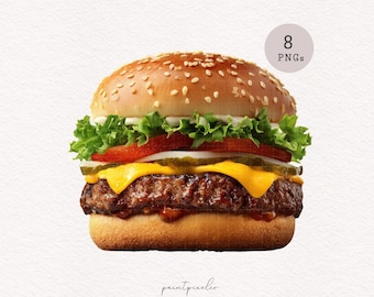 Illustration de hamburgers Clipart hamburger PNG nourriture illustration de hamburgers Fast-Food papier artisanat Scrapbook imprimable cuisine art mural usage Commercial