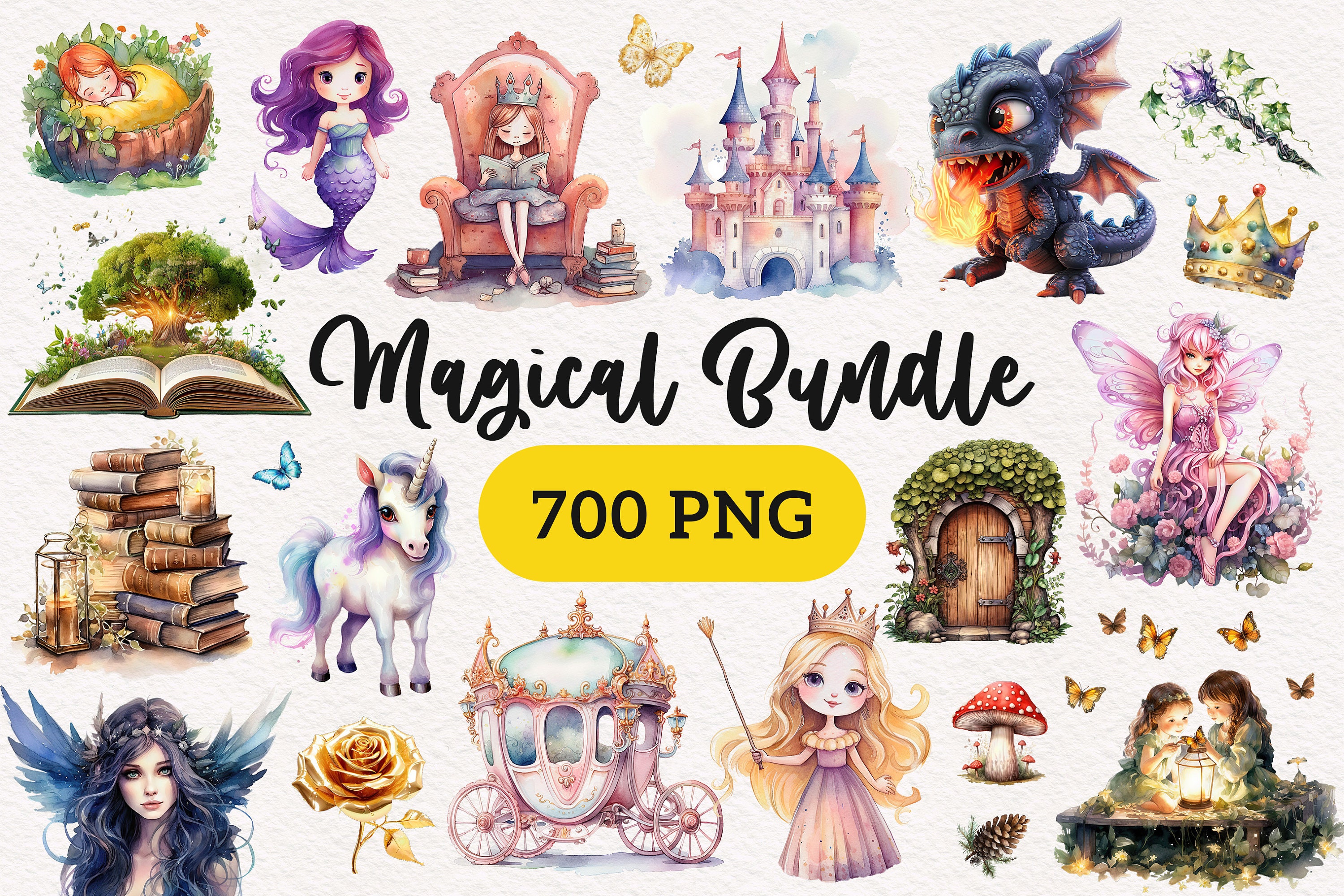 Watercolor Fantasy Clipart Magical Fairytale Childrens Books ...
