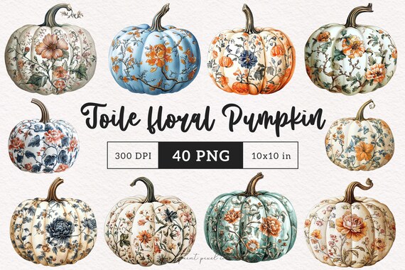 Toile Pumpkins Clipart Beige Pastel Chinoiserie PNG Neutral Fall Toile Sublimation Autumn Decor Floral Pumpkin Digital Junk Journal Graphics