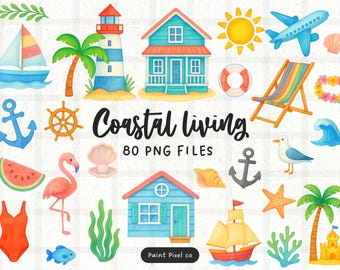 Coastal Living clipartbundel - leven aan zee png-afbeeldingen (commercieel gebruik) (digitale download)