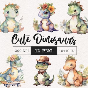 Dinosaur PNG Dino clipart T-rex Watercolor Dinosaur Sublimation Junk journal scrapbook stickers Nursery art Baby shower Free commercial use