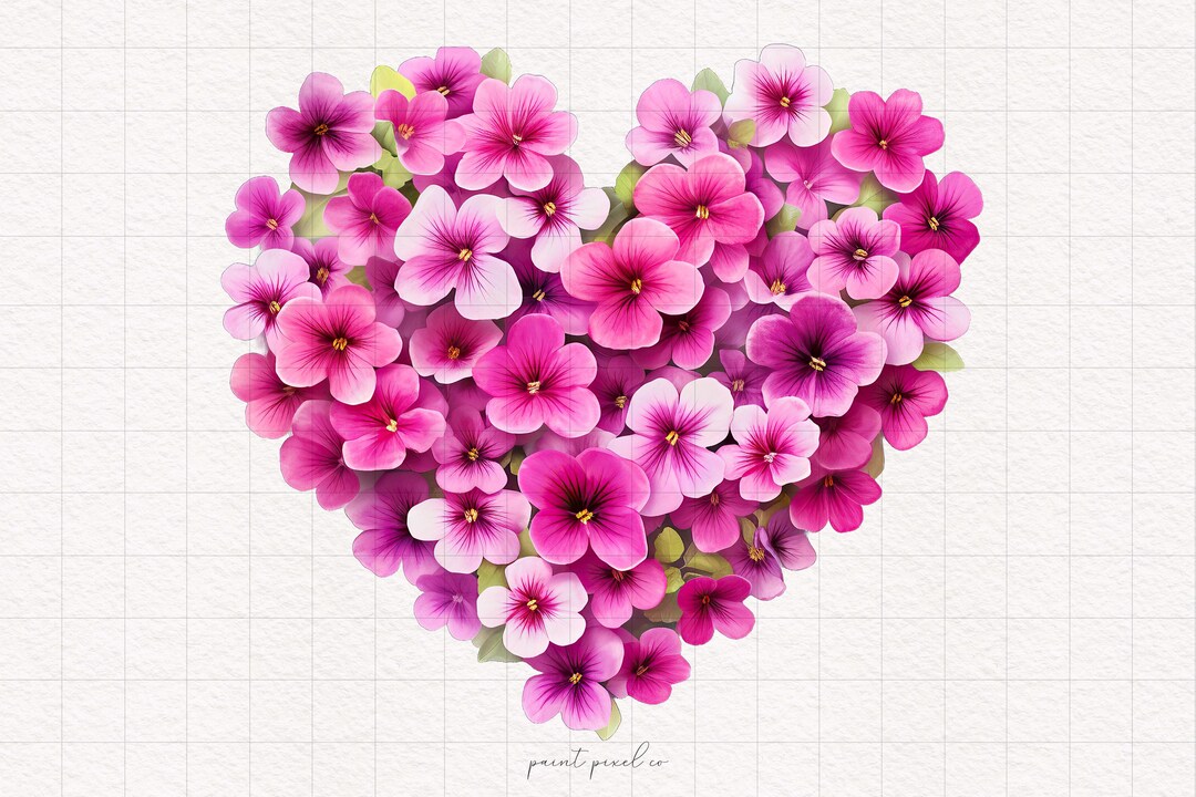 2 Pink Floral Hearts PNG Pink Flowers Heart Clipart Valentine ...