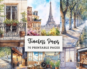 Paris Junk Journal Papers - Cozy France Scenery Printable - Eiffel Tower Scrapbook Ephemera Spring Digital Backgrounds JPG