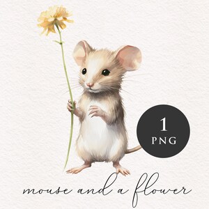 Clipart PNG de souris et de fleurs adorable petit animal, clipart de chambre d'enfant, adorable rongeur, graphiques PNG des bois, sublimation, fabrication de cartes, tenue d'un journal