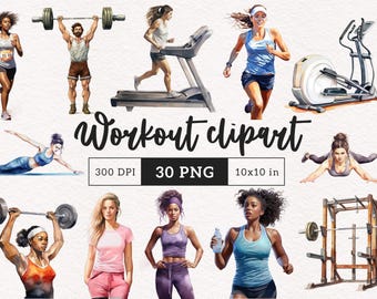Entrenamiento Clipart Acuarela Ejercicio PNG Ajetreo Maratón Correr Fitness Personas Manualidades Gimnasio Cardio Fuerza Mujeres Creación de tarjetas Uso comercial