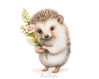 10 Hedgehog clipart High Quality JPGs Watercolor Floral Hedgehog clip art Sublimation Junk Journal Paper crafting Commercial License