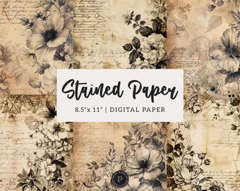 Junk Journal Paper Coffee Stained Grunge Scrapbook Shabby Brown Decoupage Printable Ephemera Digital Backgrounds Instant Download