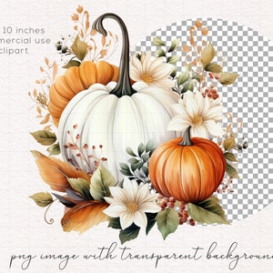 Boho Fall Pumpkin Clipart Floral Pumpkins Bouquets PNG Bohemian Autumn ...