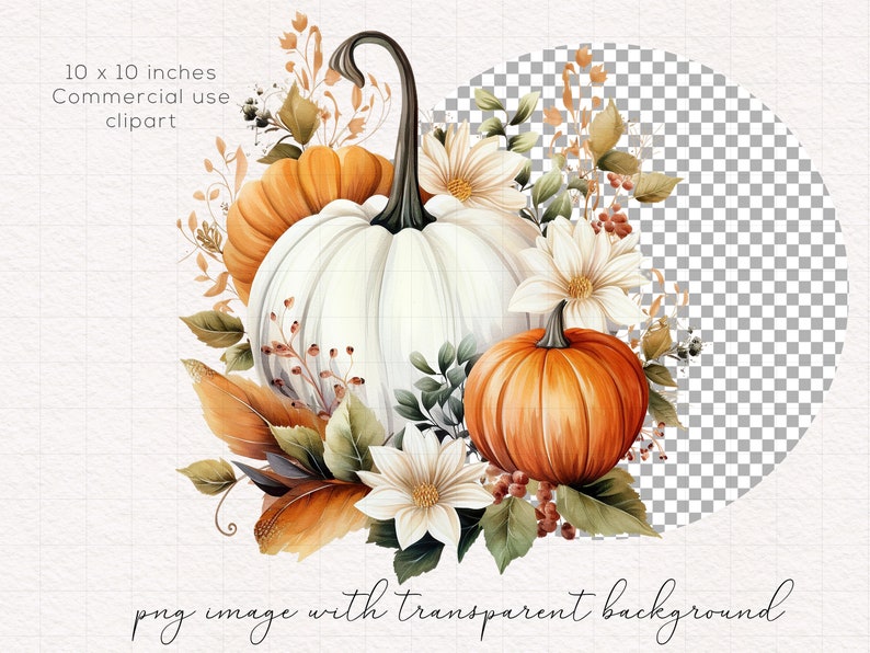 Boho Fall Pumpkin Clipart Floral Pumpkins Bouquets PNG Bohemian Autumn ...