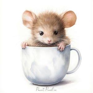 11 Mouse clipart High Quality JPGs Watercolor Cute Mice inside a tea cup clip art Sublimation Junk Journal Paper crafting Commercial License image 9