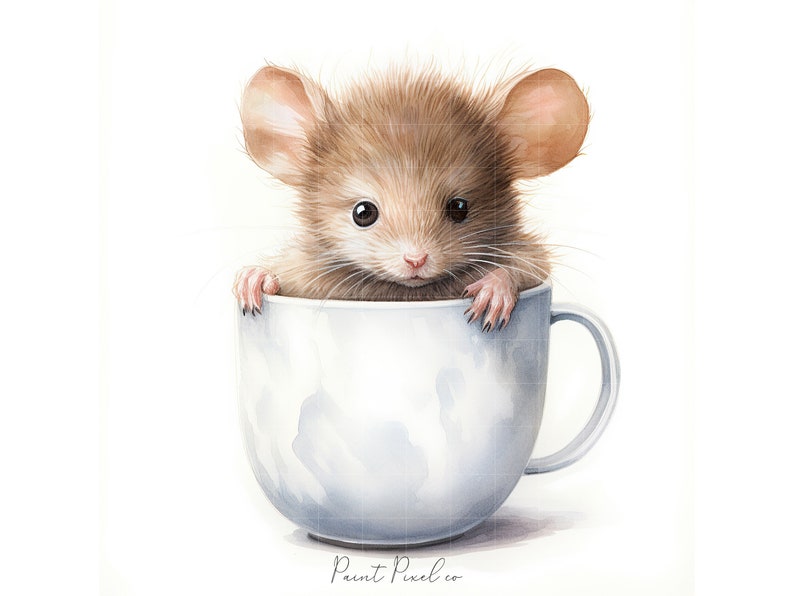 11 Mouse clipart High Quality JPGs Watercolor Cute Mice inside a tea cup clip art Sublimation Junk Journal Paper crafting Commercial License image 9