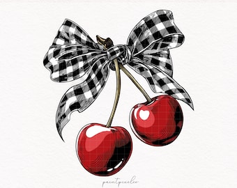 Coquette Cherries PNG Cherry Bow Preppy Coquette Retro Summer Trendy png Soft Girl png Valentines Bow PNG Shirt Sublimation Print on demand