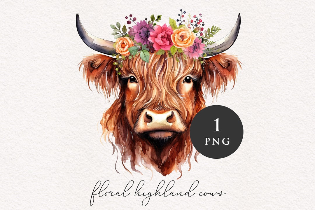 Highland Floral Cow PNG Clipart Watercolor Spring Flowers Scottish ...