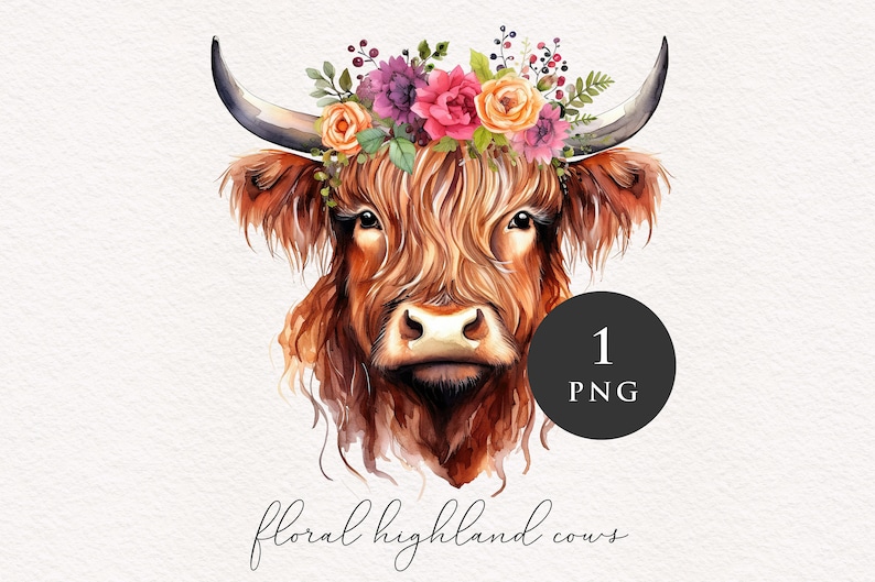 Highland Floral Cow PNG Clipart Watercolor Spring Flowers Scottish ...