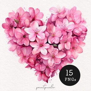 Rosa Blumen Herzen PNG Valentinstag Aquarell Herz Sublimation Papier Handwerk Junk Journal Kit Printable Karte machen